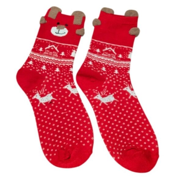 3 Pairs Christmas Unisex Adult Mid-Calf Cozy Snowflake & Reindeer Knit Socks NEW - Picture 5 of 16